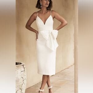 Rebecca Vallance Women’s Monique Genevieve Bow Waist Sleeveless White Midi Dress